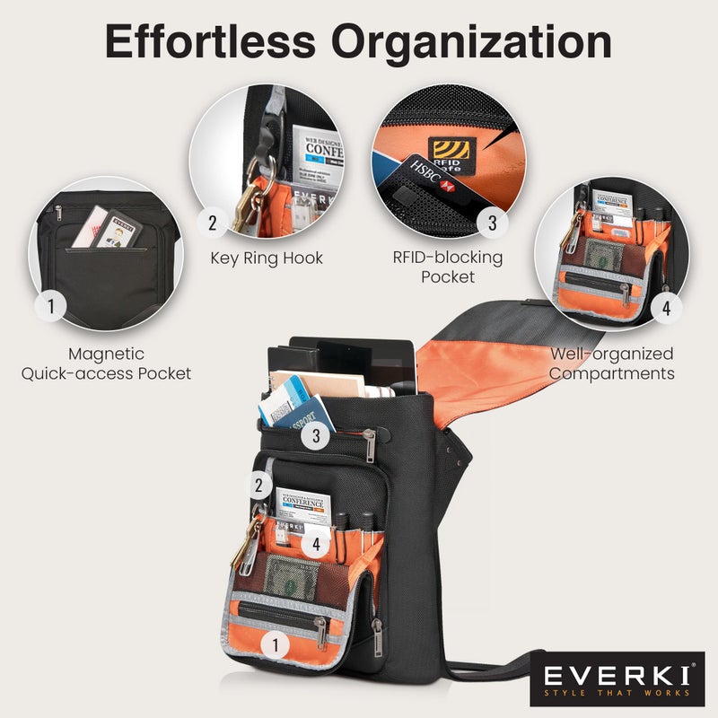 EVERKI Venue X-Large Premium Mini Messenger Bag - Ideal for Mens Crossbody Bag, RFID-blocking Pocket - Ergonomic Strap - Dedicated Compartment up to13-inch iPad Pro, Surface Pro - (EKS622XL) Black - Image 3